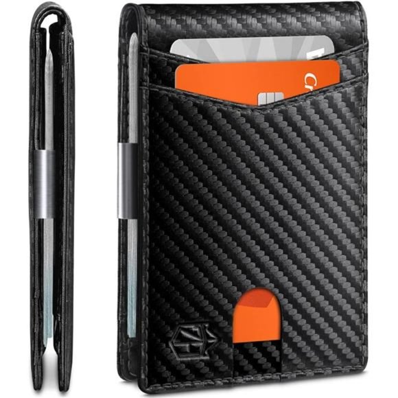 Leather Money Clip Mens Wallets Carbon Black